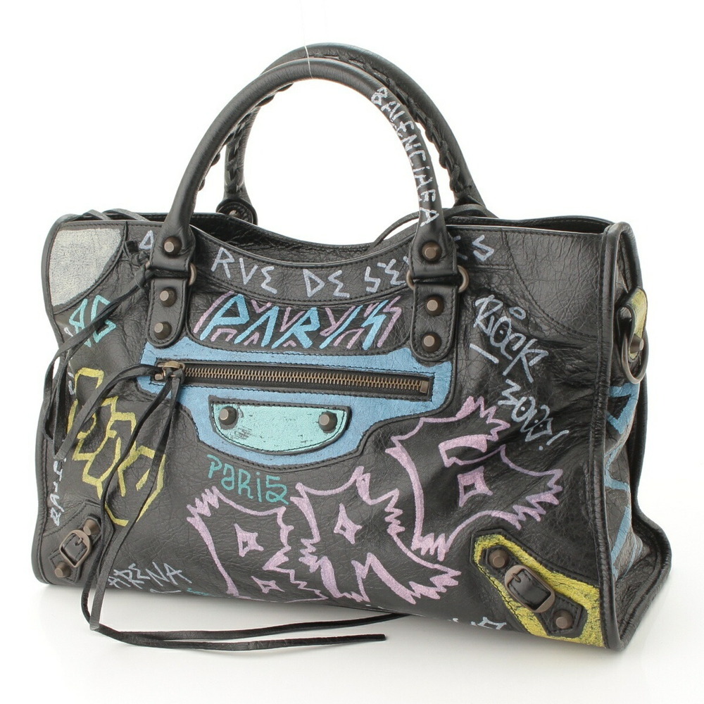 Balenciaga Graffiti City Shoulder Bag Black - Picture 2 of 8
